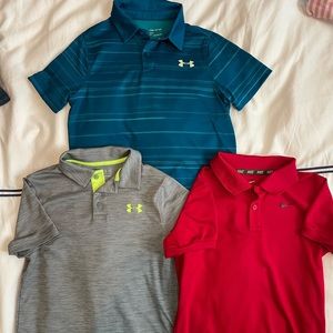 Lot of 3 golf polo shirts boys size 6 small. Under armor and Nike.